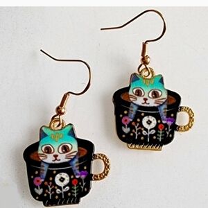 BOHO Coffee Cup Cat Earrings Just Stunning EO